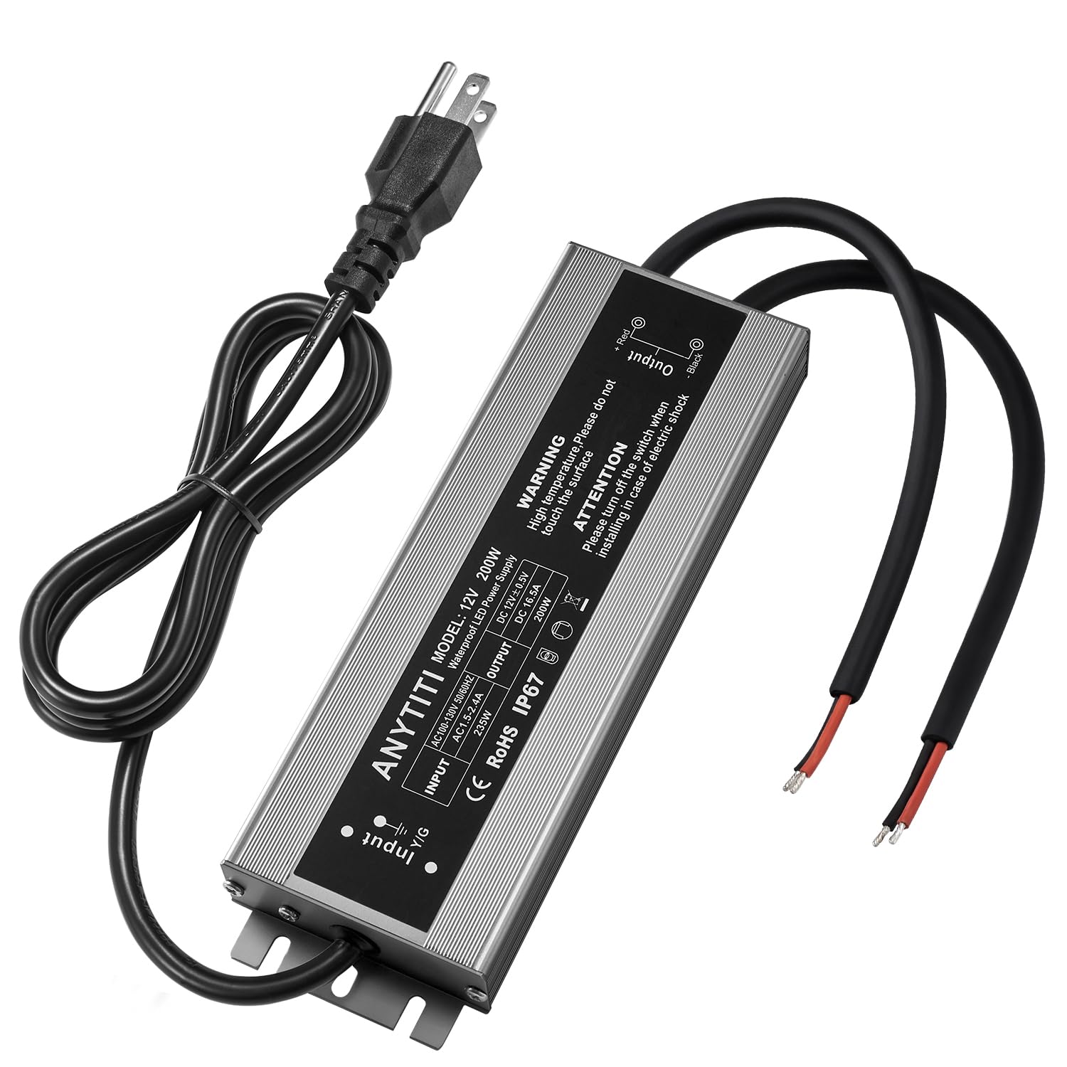 12V Power Supply,LED Power Supply IP67 Waterproof Output 200W DC12V 16.5A 3-Prong Plug 4.5feet (12V200W)