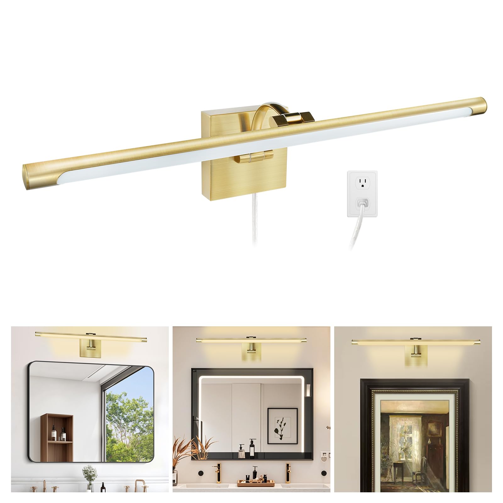 JO.KO 23.6 Inch LED Picture Lights for Wall Hardwired, Poster Art Gallery Light 10-100% Dimmable, 3000k Warm White Gold Wall Sconces 14W CRI90 for Gallery Artwork, Paintings and Bathroom