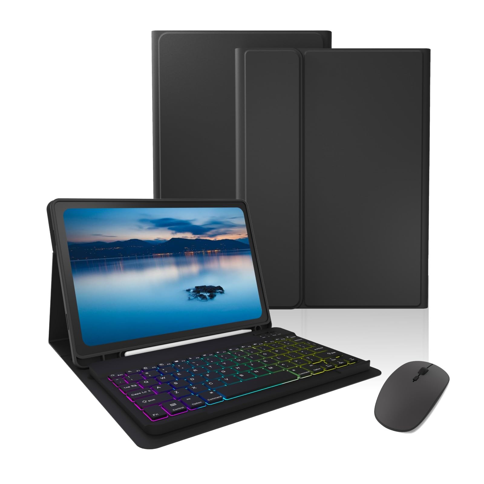ANSAWQETU Keyboard Case for iPad (A16) 11th/10th Gen (2025/2022) 11-inch–7-Color Backlit,Detachable Wireless Bluetooth Keyboard Case Thin & Light with Built-in Pencil Holder with Mouse. (7 C Black)