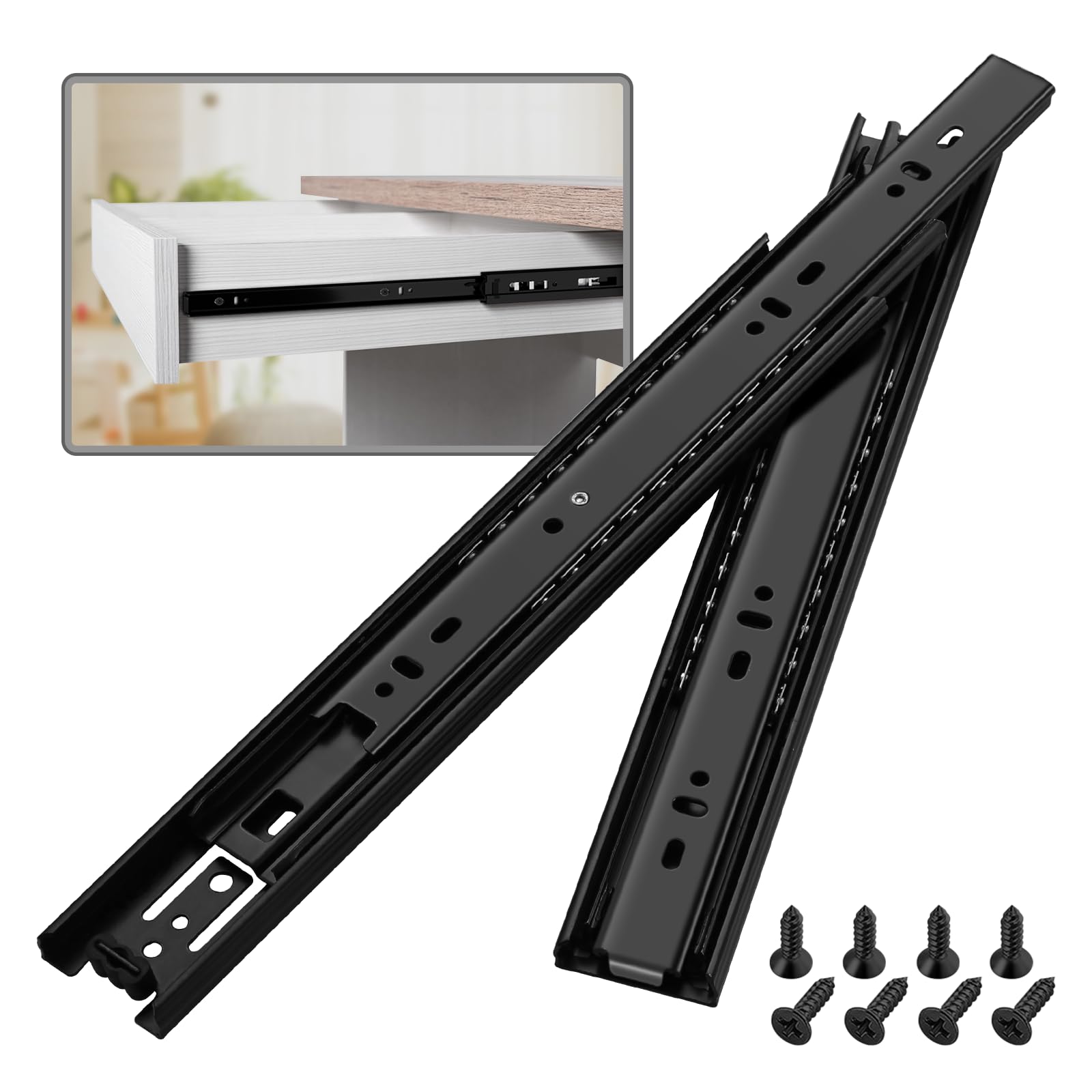 BAIDICE 5 Pair Full Extension Ball Bearing Drawer Slides 8 10 12 14 16 18 20 22 24 Inch 100 LB Load Capacity Side Mount File Cabinet Rails Dresser Metal Runner Trash Can Kitchen (14 inch, Black)
