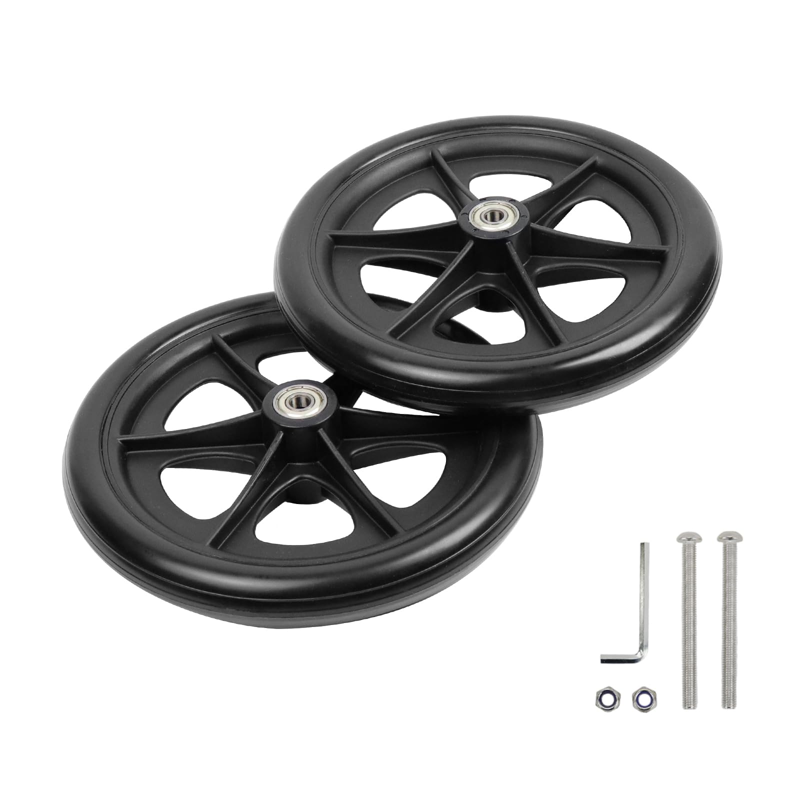 Savagrow 2Pcs Rollator Wheel Replacement 7.6" Walker Anti-Slip Black Nylon & PVC Wheel with 95mm Screws & L-Wrench