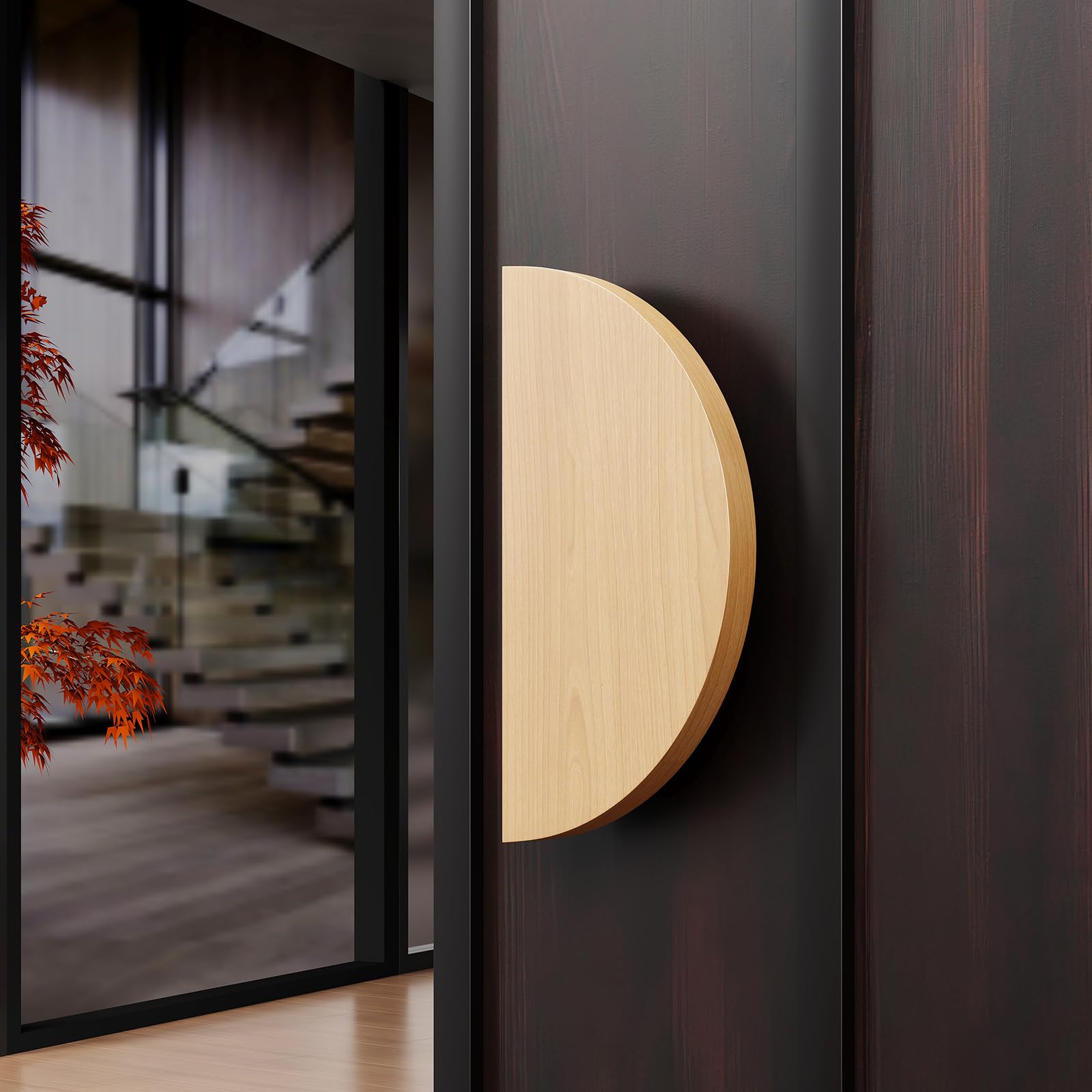 Modern Door Handles Half-Round Push Pull Half Moon Semicircle Wooden - Solid Oak