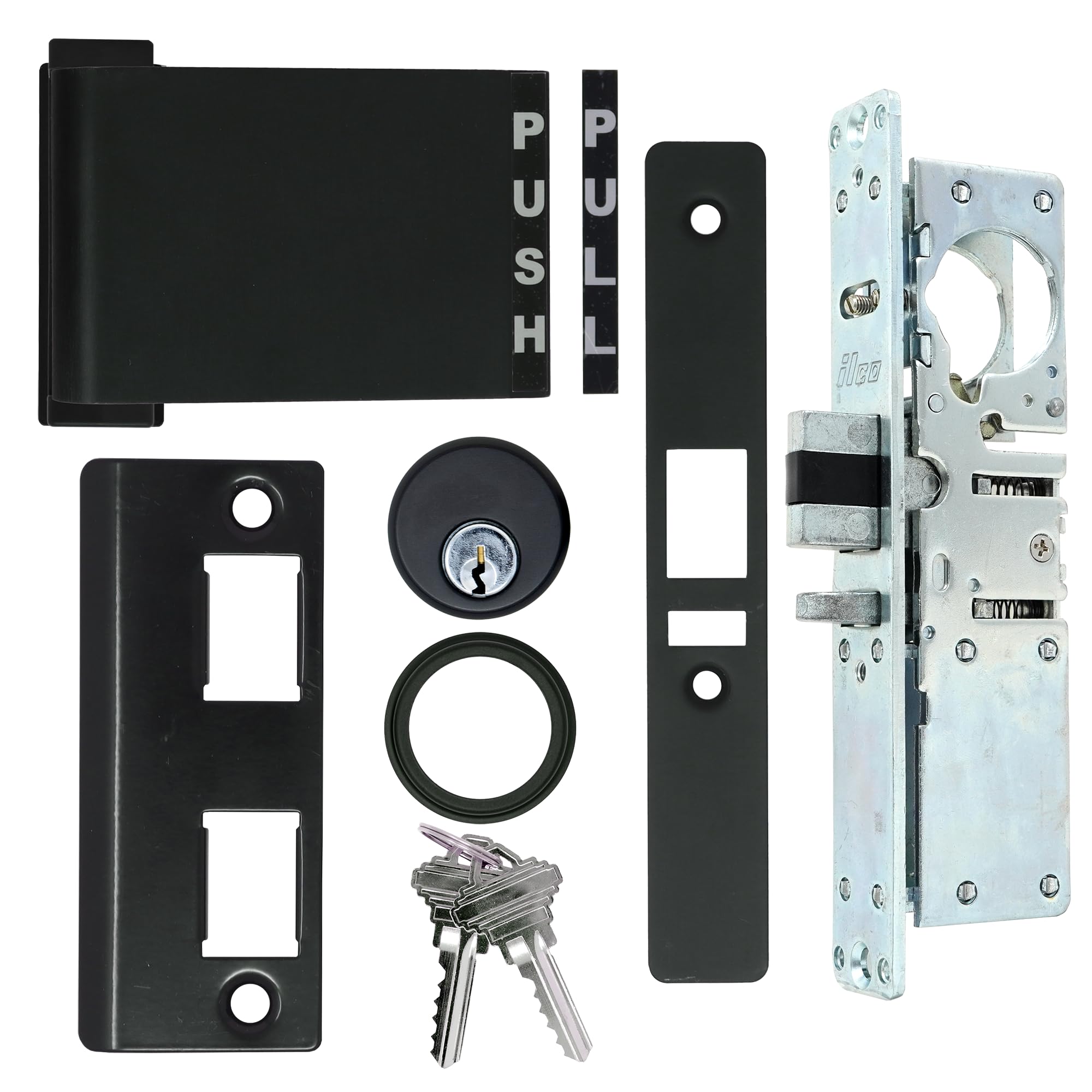 Summit Doorware Storefront Door Mortise Deadlatch Lock & Exit Paddle Handle Kit w/Mortise Cylinder & Keys in Duronotic Finish (Push to Right) - High Grade Adams Rite Style Lock - Maxium Security