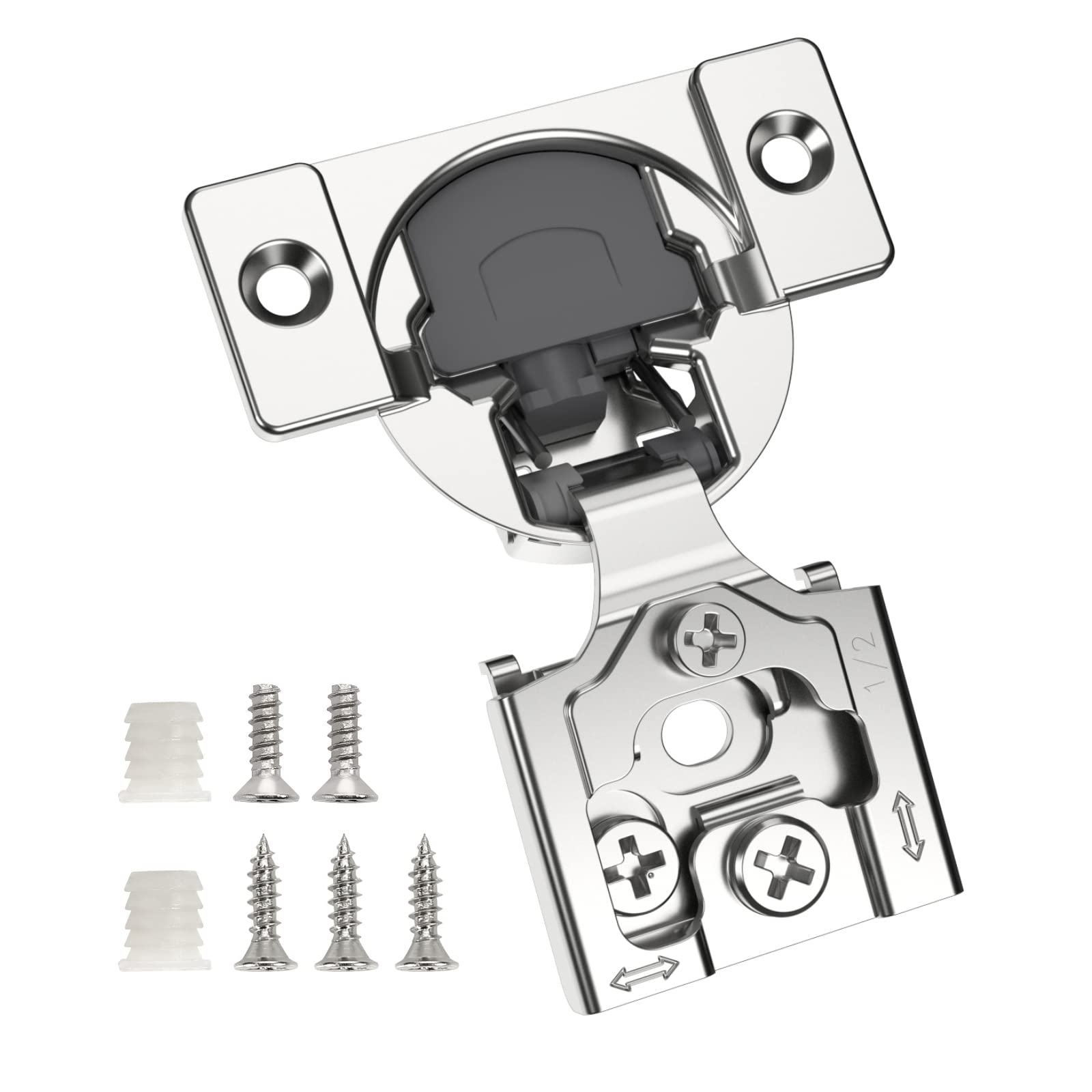 Chibery 50 Pack 1/2" Overlay 3D Soft Close Concealed Hinge for Face Frame Door, Smooth Slow Self Closing Hinges, Satin Nickel, Hidden 105° Open Angle Stainless Steel Hinge for Kitchen Cabinet Door