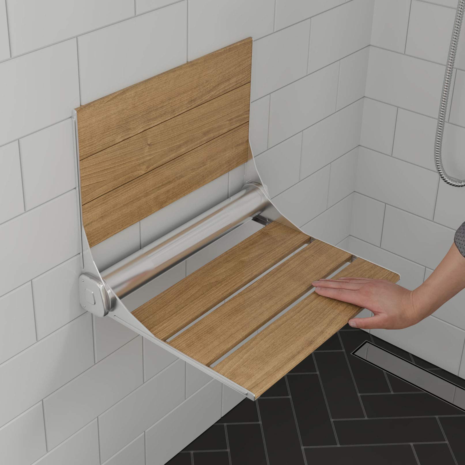 ALFI brand ABS17 Shower Seat, 17.4"L x 15"W x 2.87"H, Natural Wood