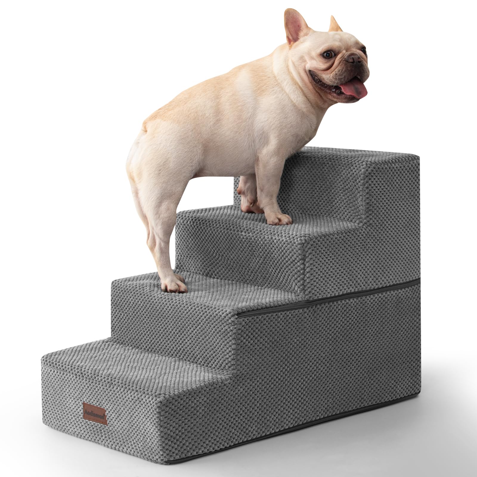 Aodisman Dog Stairs for Bed 18.5" H, 4-Step Dog Steps for Small Dogs and Cats, Indoor Non-Slip Balanced Pet Stairs are Suitable for Puppy, Older Cat,Gery