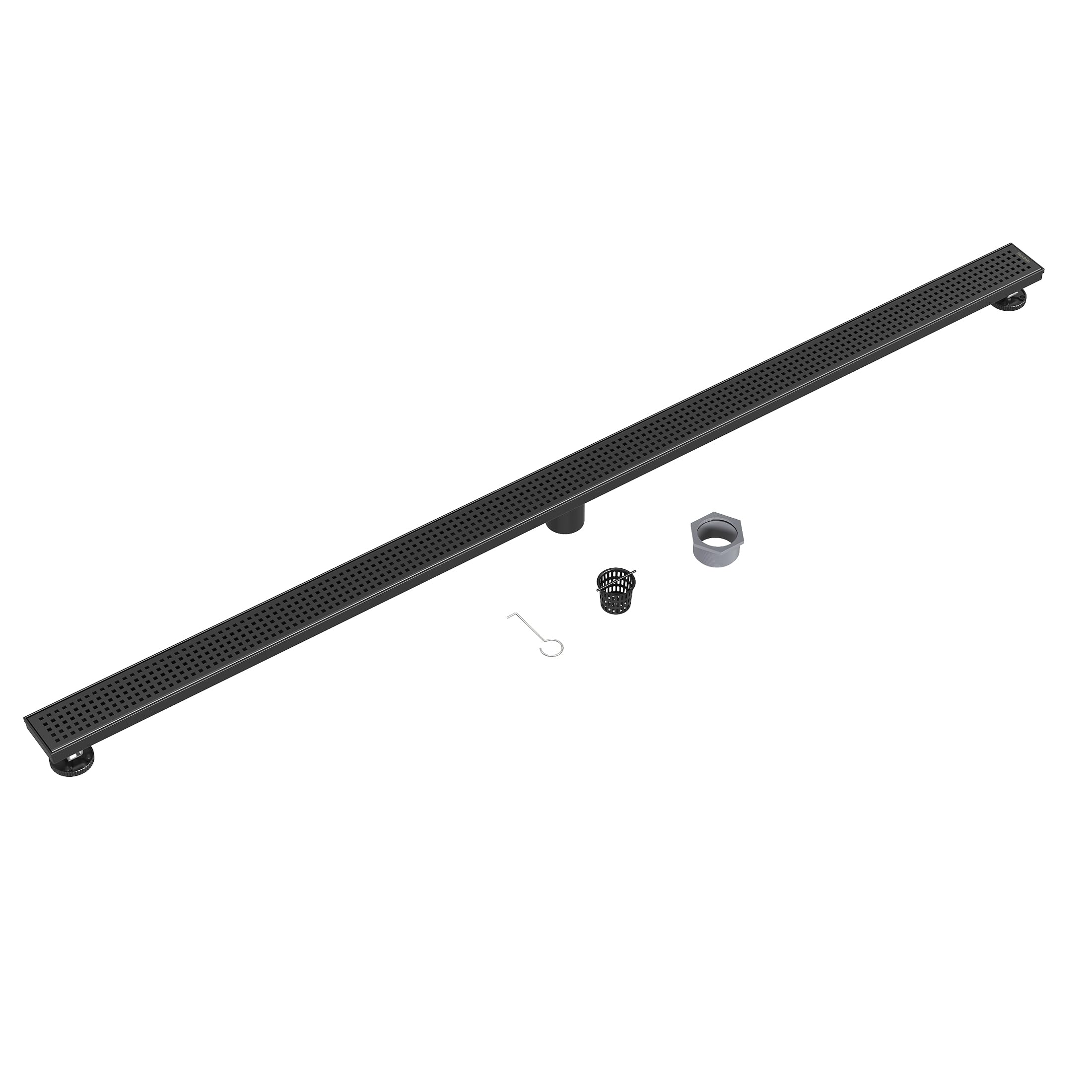 Neodrain 60-Inch Black Linear Shower Drain with Removable Quadrato Pattern Grate,Professional 304 Stainless Steel Rectangle Shower Floor Drain Manufacturer,Leveling Feet,Hair Strainer,Matte Black