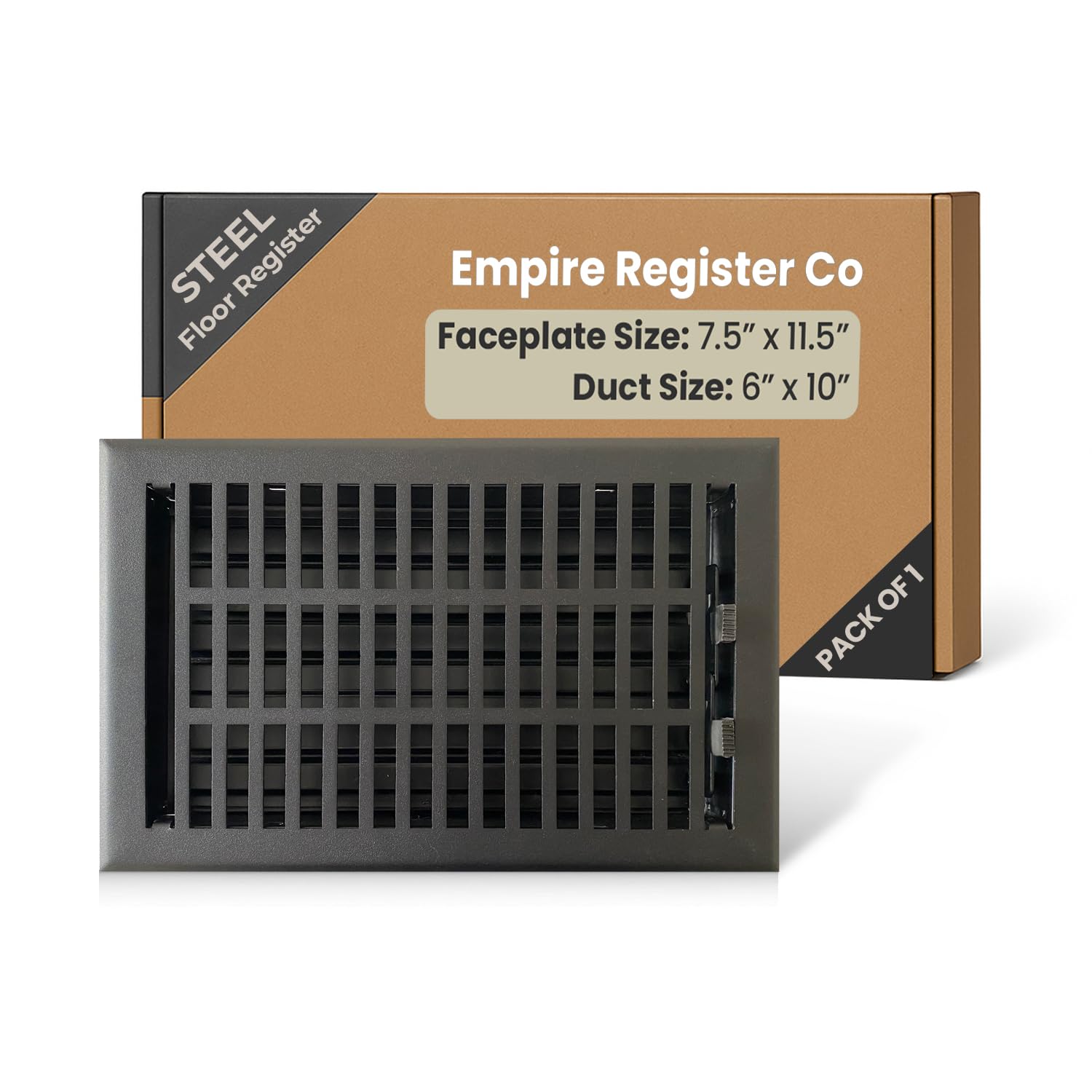 Empire Register Co, Vent Cover - 6x10 inch, Modern Contemporary Design, Textured Black Finish, Heavy Duty Floor Vent Covers, Metal Damper Attached Vent Covers for Home Floor only