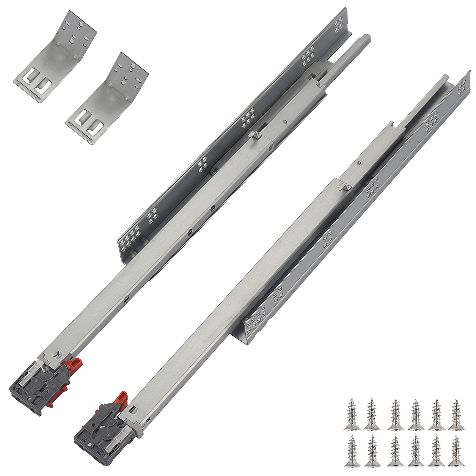 Full Extension Undermount Drawer Slides 18 inch (1 Pair), Soft Close Concealed Drawer Runners, Come with Mounting Screws and Brackets