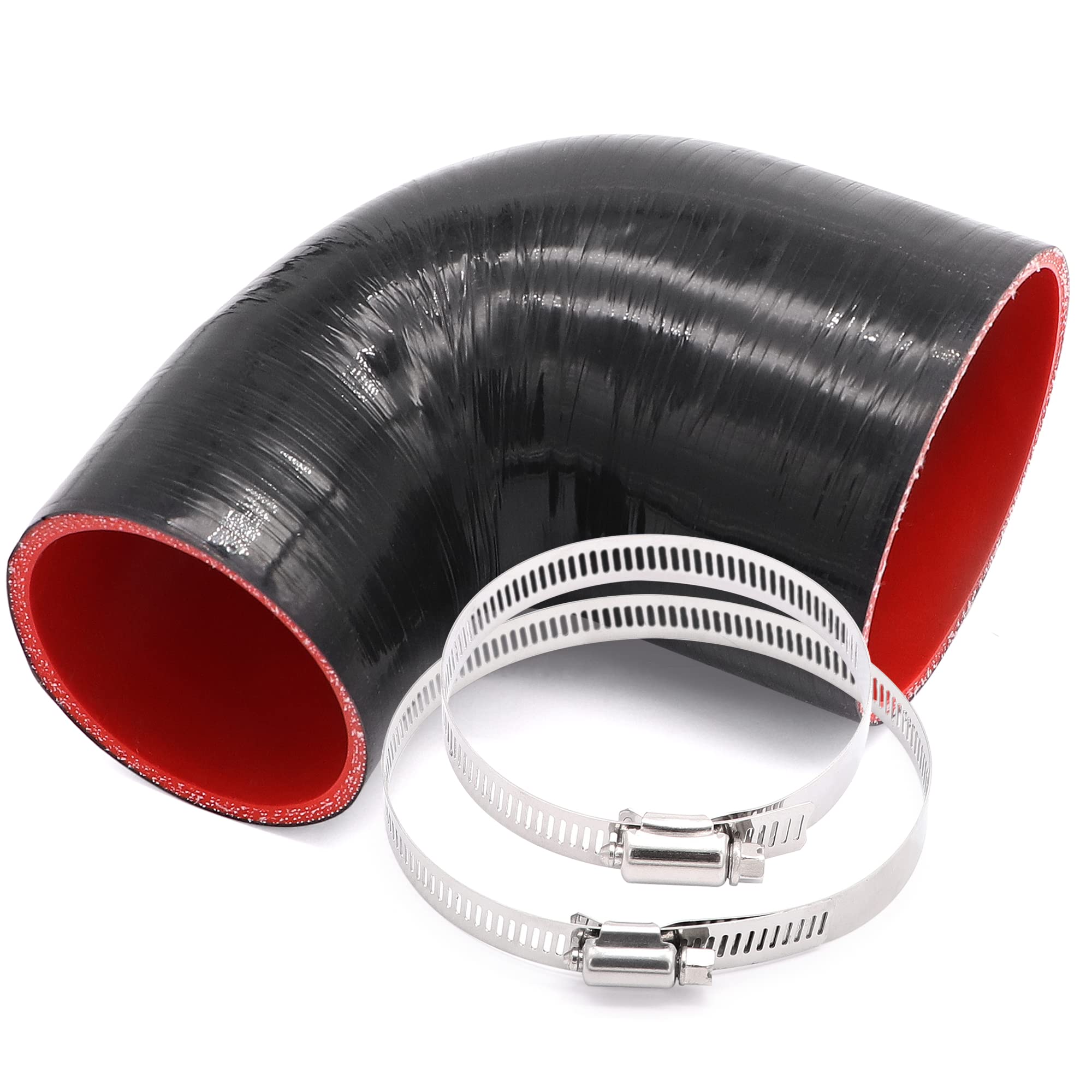 90 Degree ID 3inch to 4inch Elbow Coupler Silicone Hose 4-Ply with 2PCS Stainless Steel T-Bolt Clamp