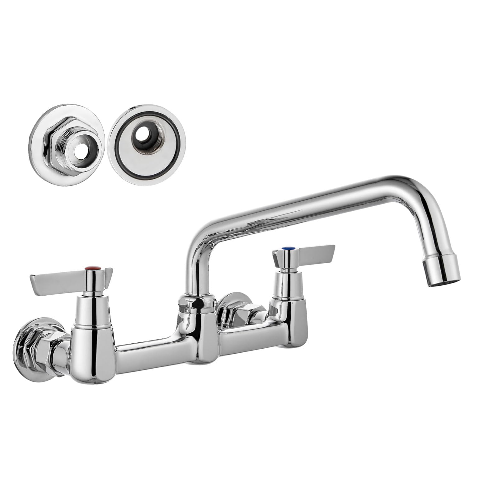 Commercial Kitchen Wall Mount Faucet 8" Center 8" Swivel Spout Dual Handle AS-IS