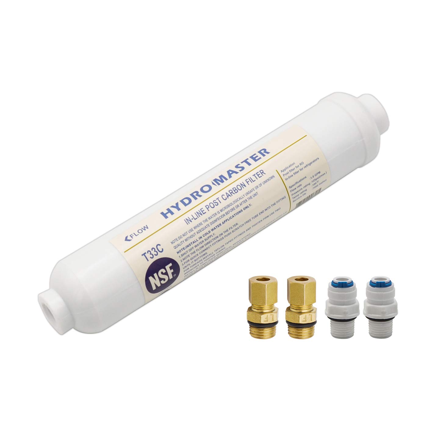 HYDRO MASTER IN-LINE POST CARBON FILTER With 1/4-Inch NPT Connection, 10 Inch x 2 Inch.