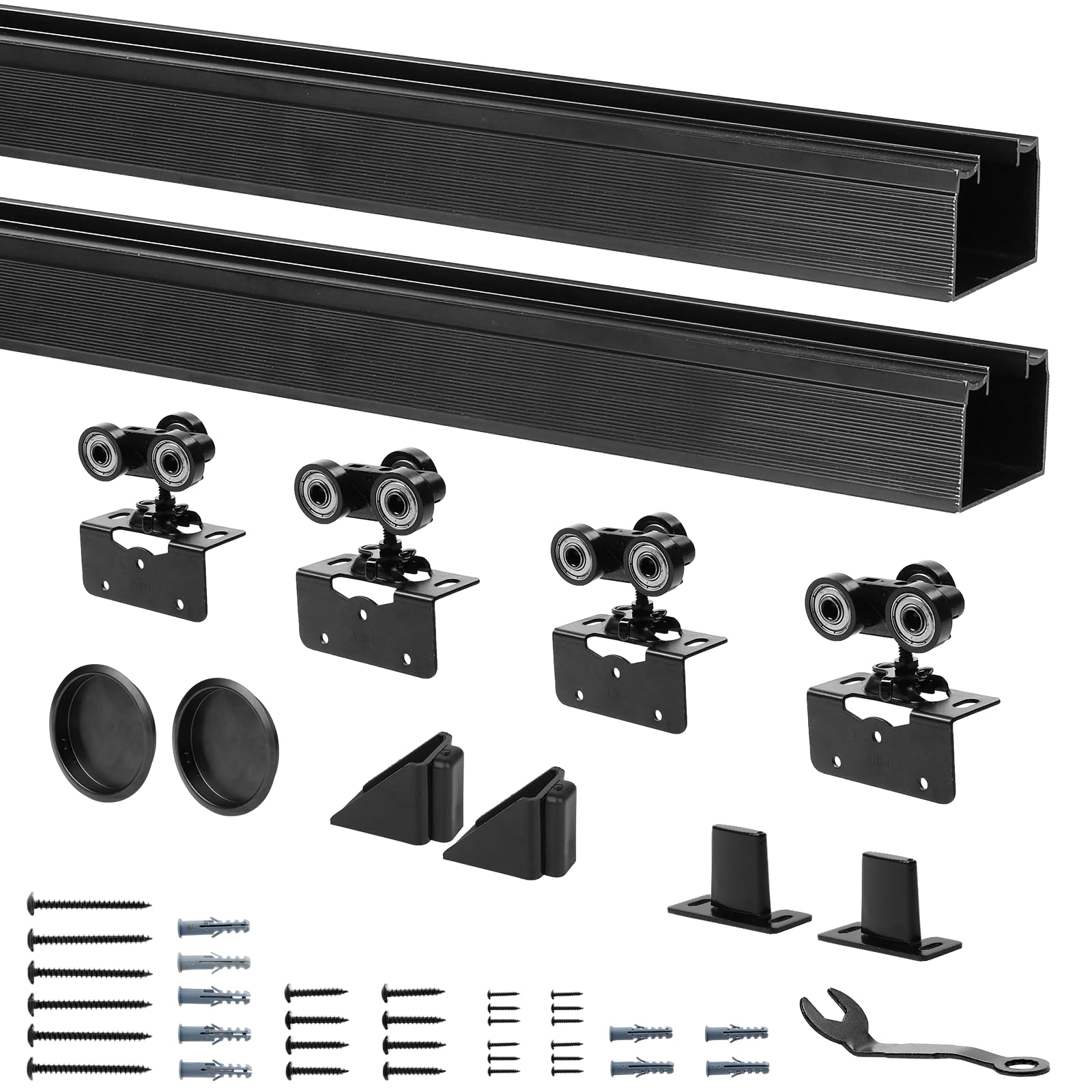 DIYHD 96" Ceiling Mount Bypass Sliding Door Hardware, Black Rail Kit, No Door