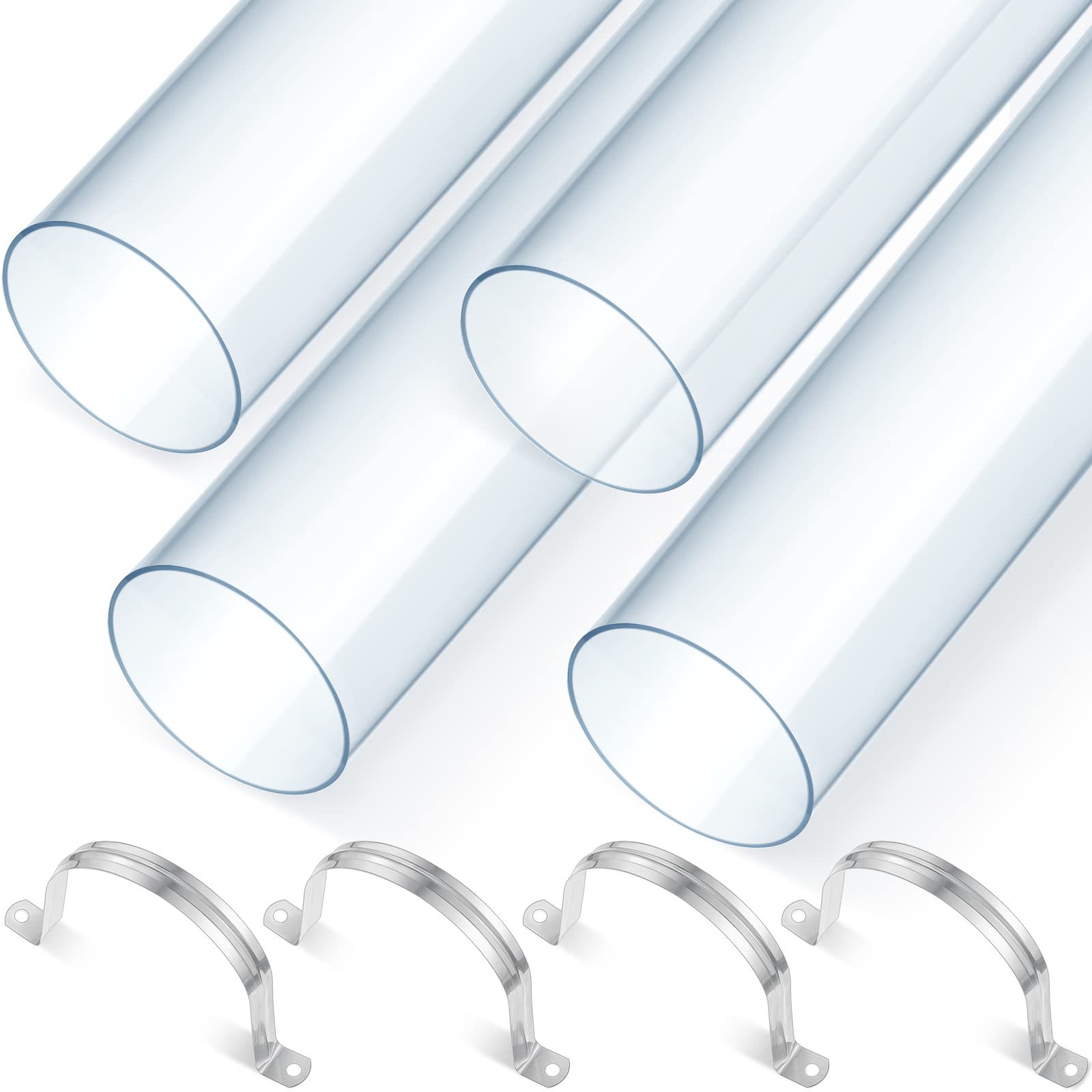 Sasylvia 4 Sets Dust Collection Clear PVC Pipe 4 x 36 Inches Long Rigid Clear Tube with Rigid Strap Clamp Heavy Duty Unbreakable Plastic Pipe Stainless Steel U Bracket for Dust Collection