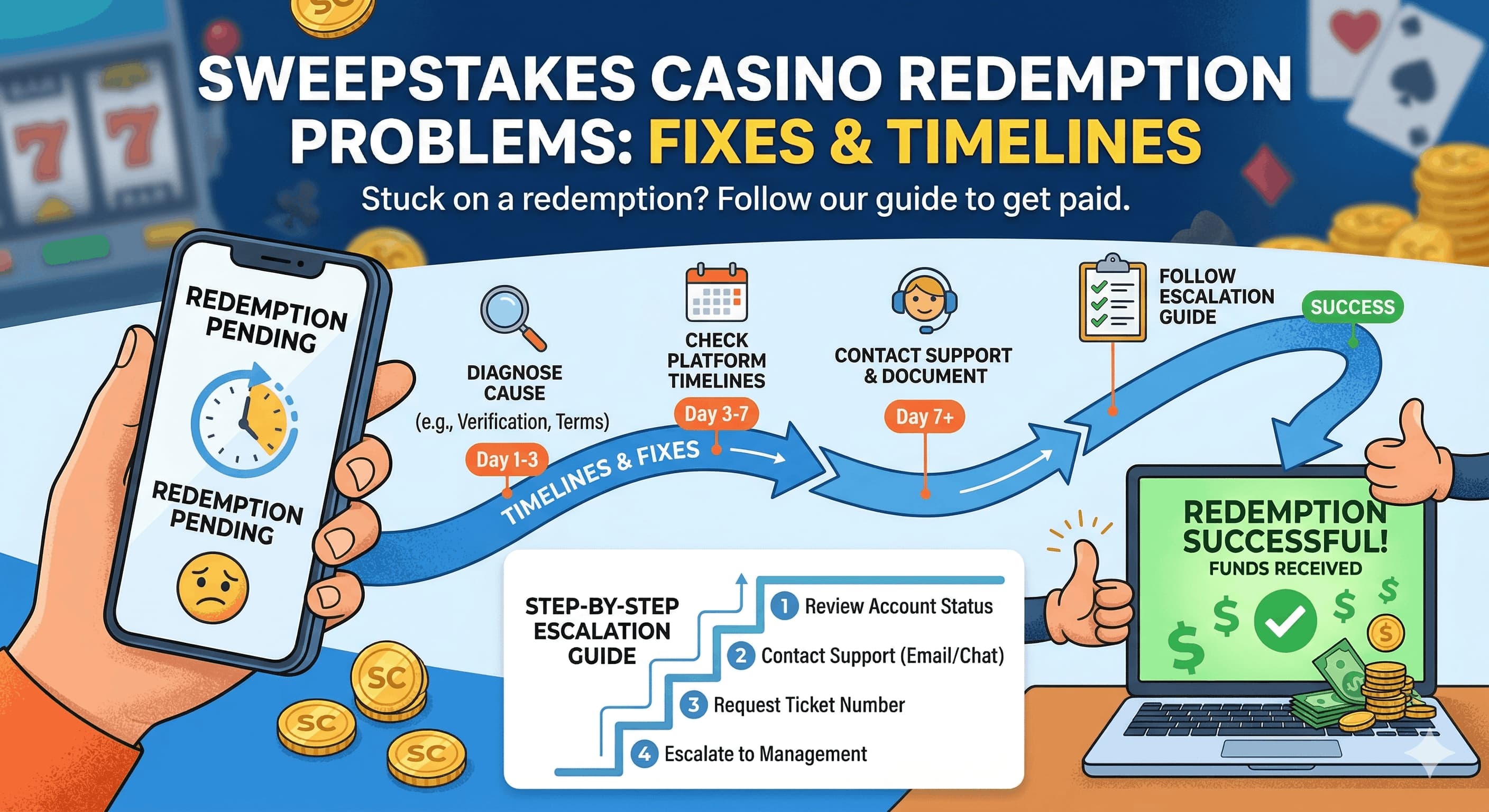 Sweepstakes Casino Redemption Problems: Fixes & Timelines