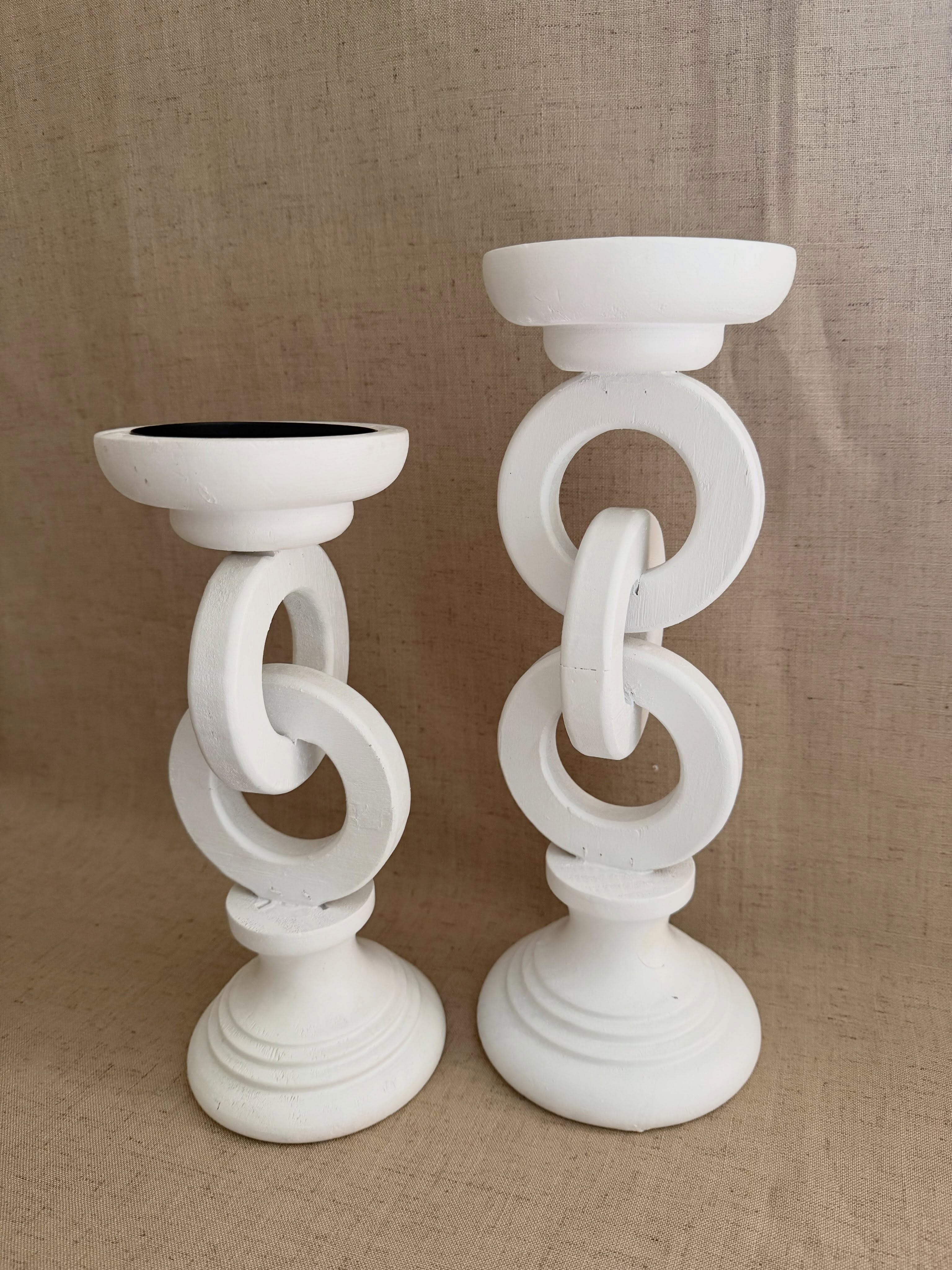 Set 2 Candeleros de madera color blanco