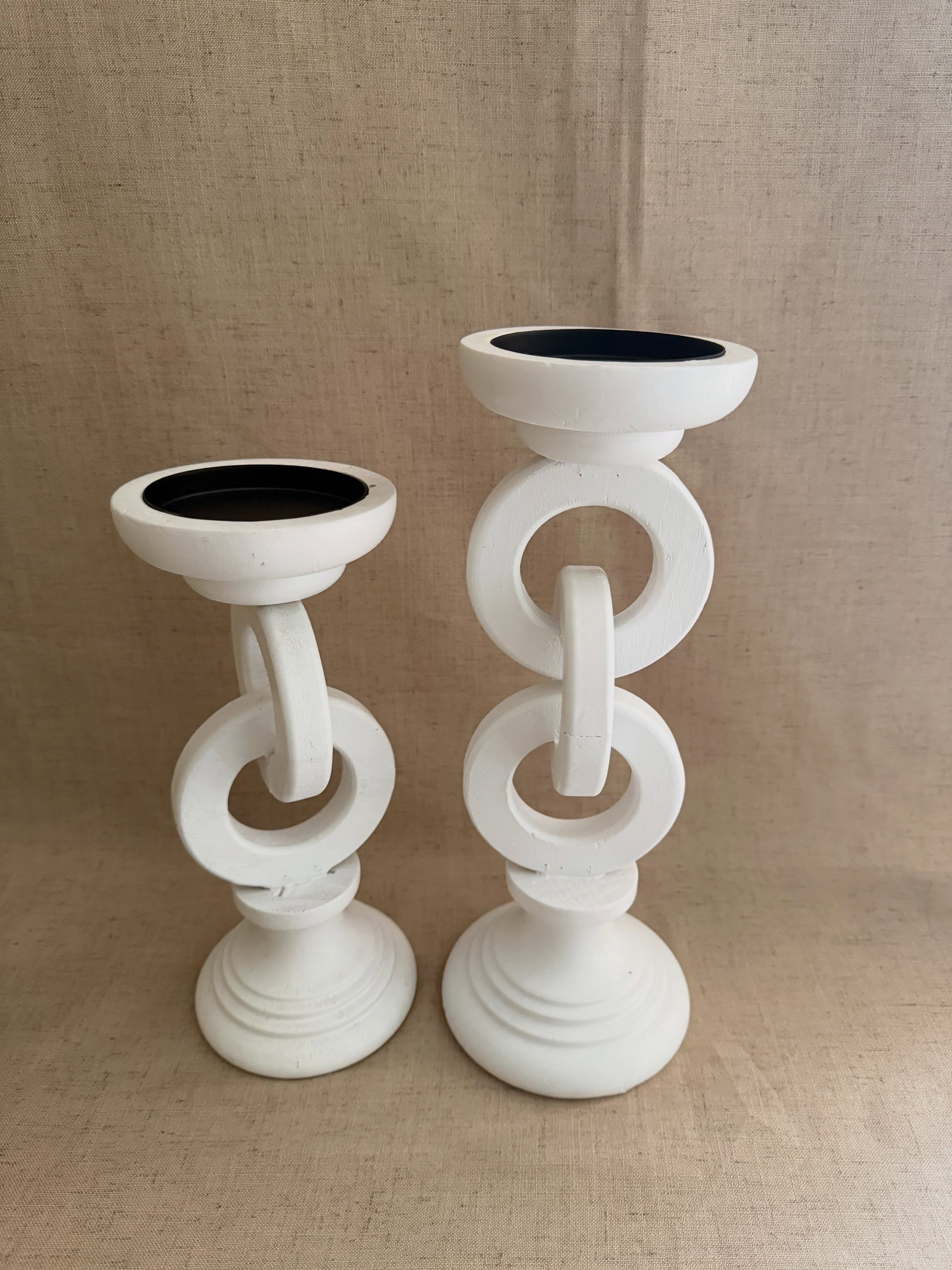 Set 2 Candeleros de madera color blanco