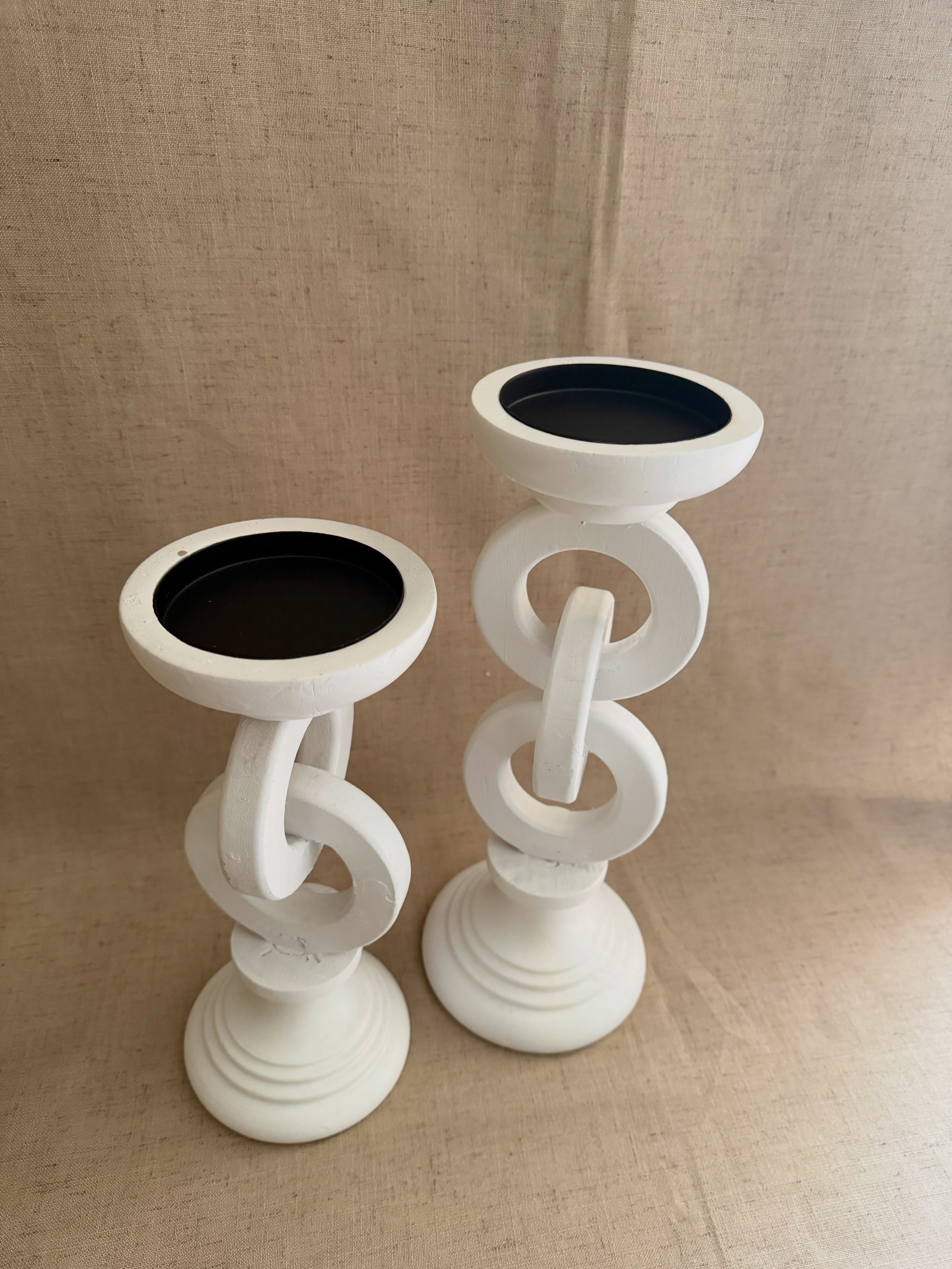 Set 2 Candeleros de madera color blanco