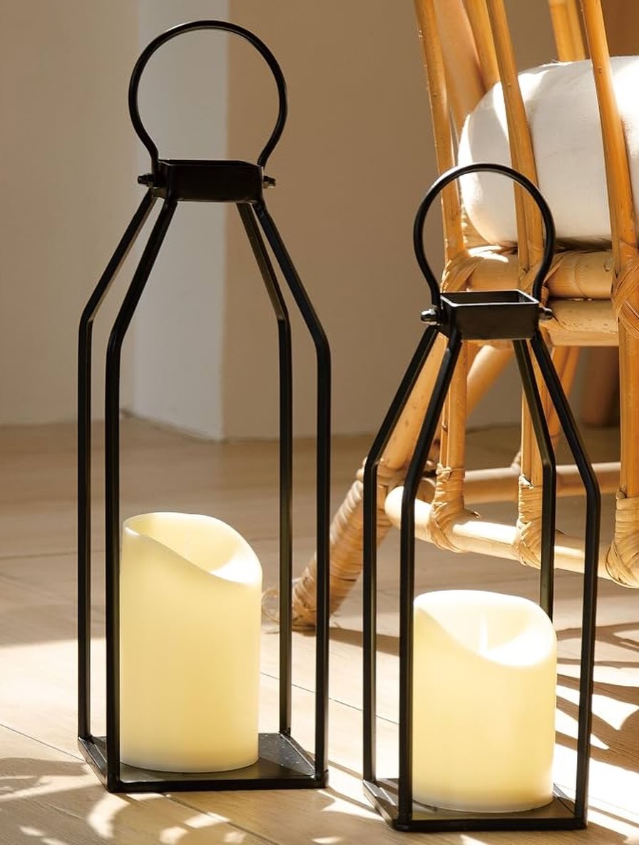 Linternas de metal negro con velas LED