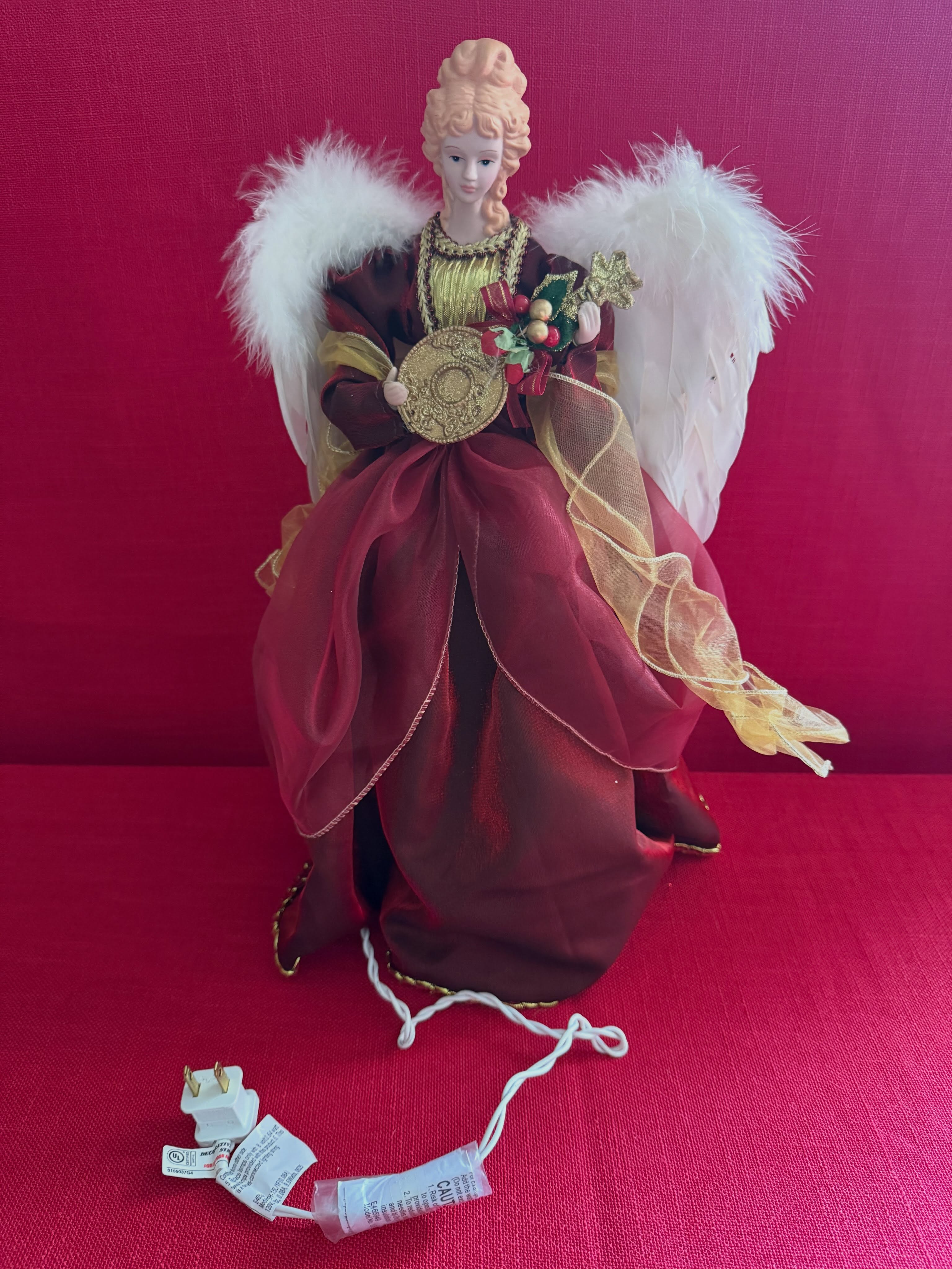 Decoración angelical para árbol de Navidad con luz,