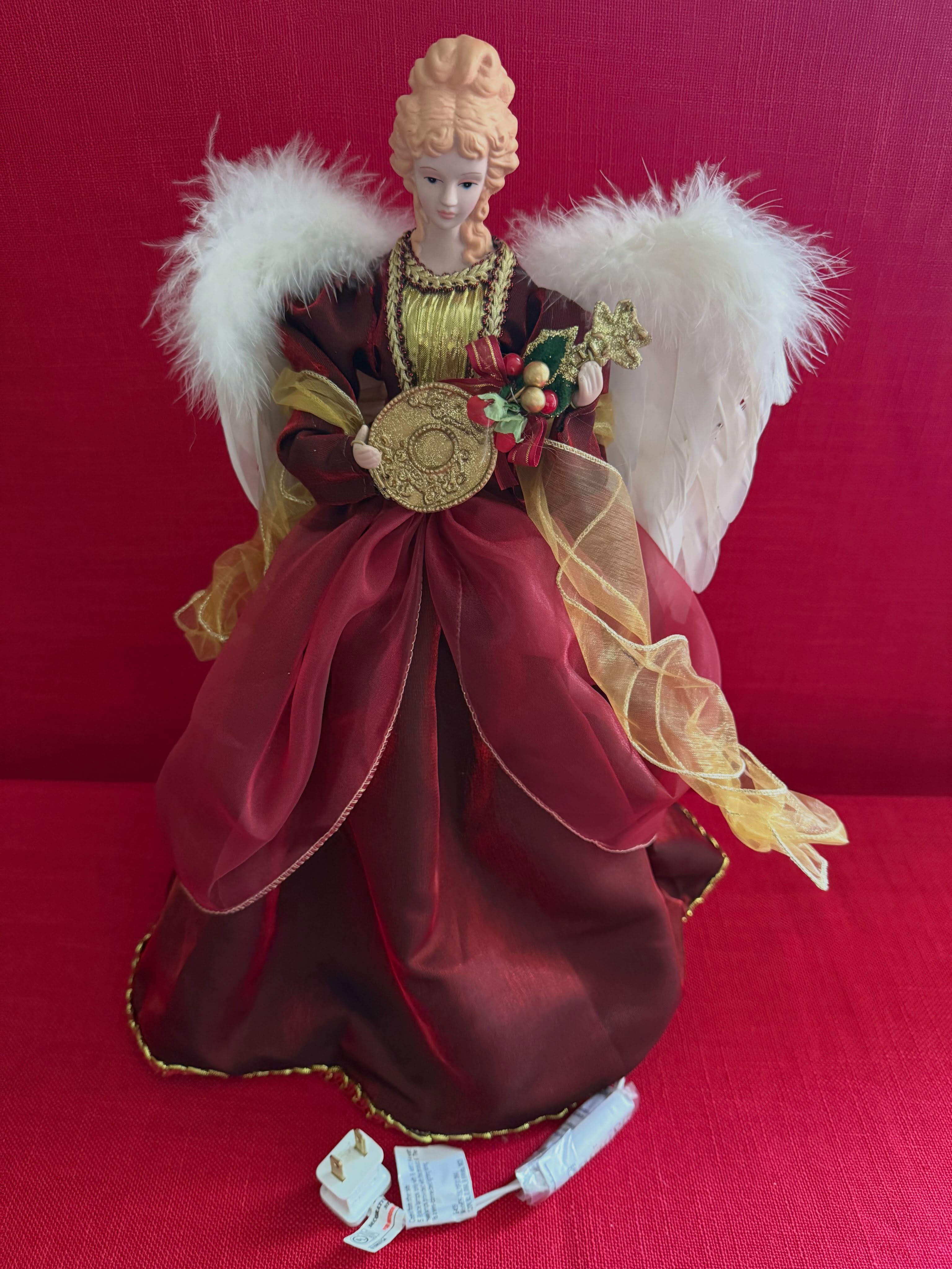 Decoración angelical para árbol de Navidad con luz,