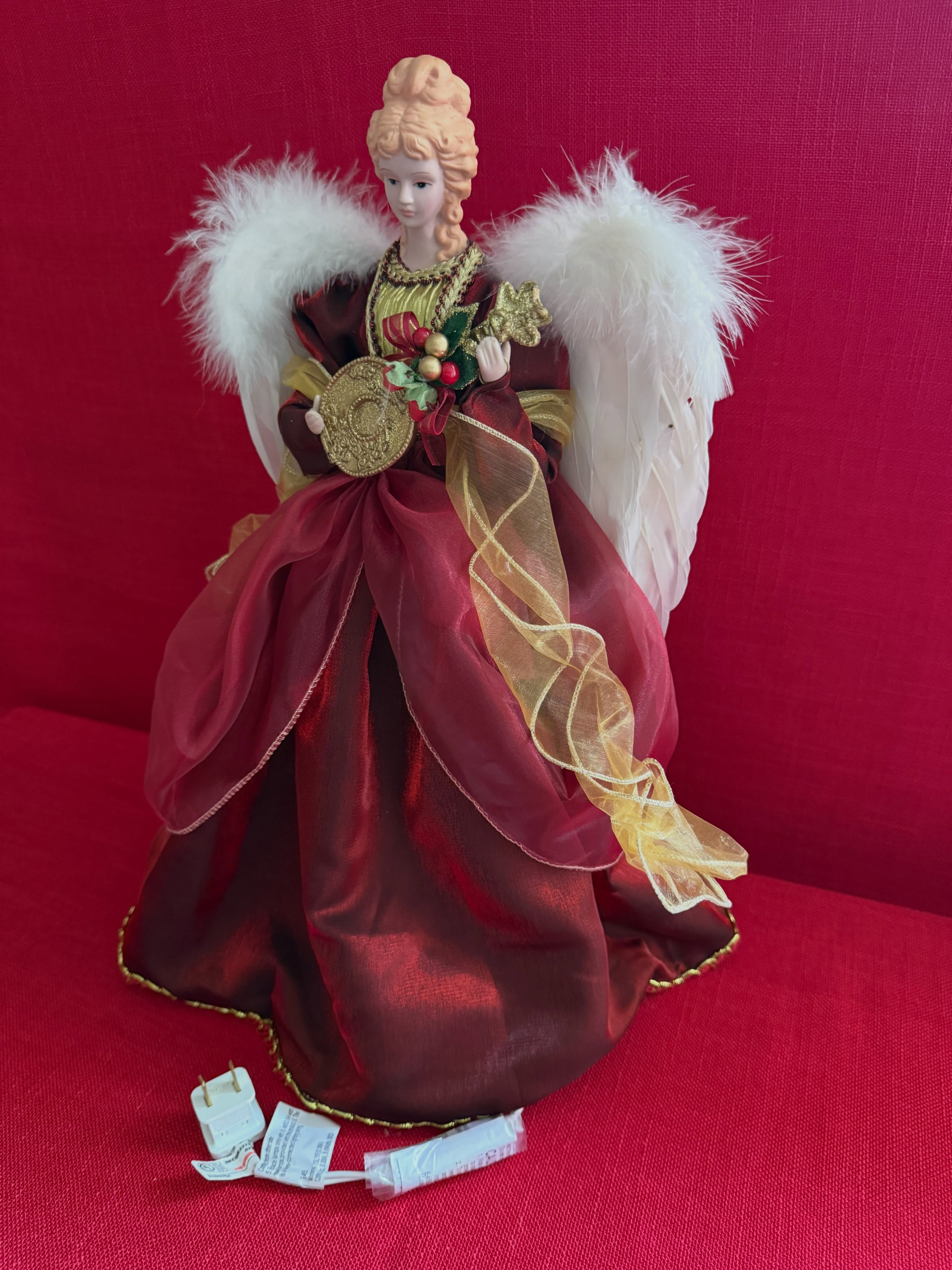 Decoración angelical para árbol de Navidad con luz,