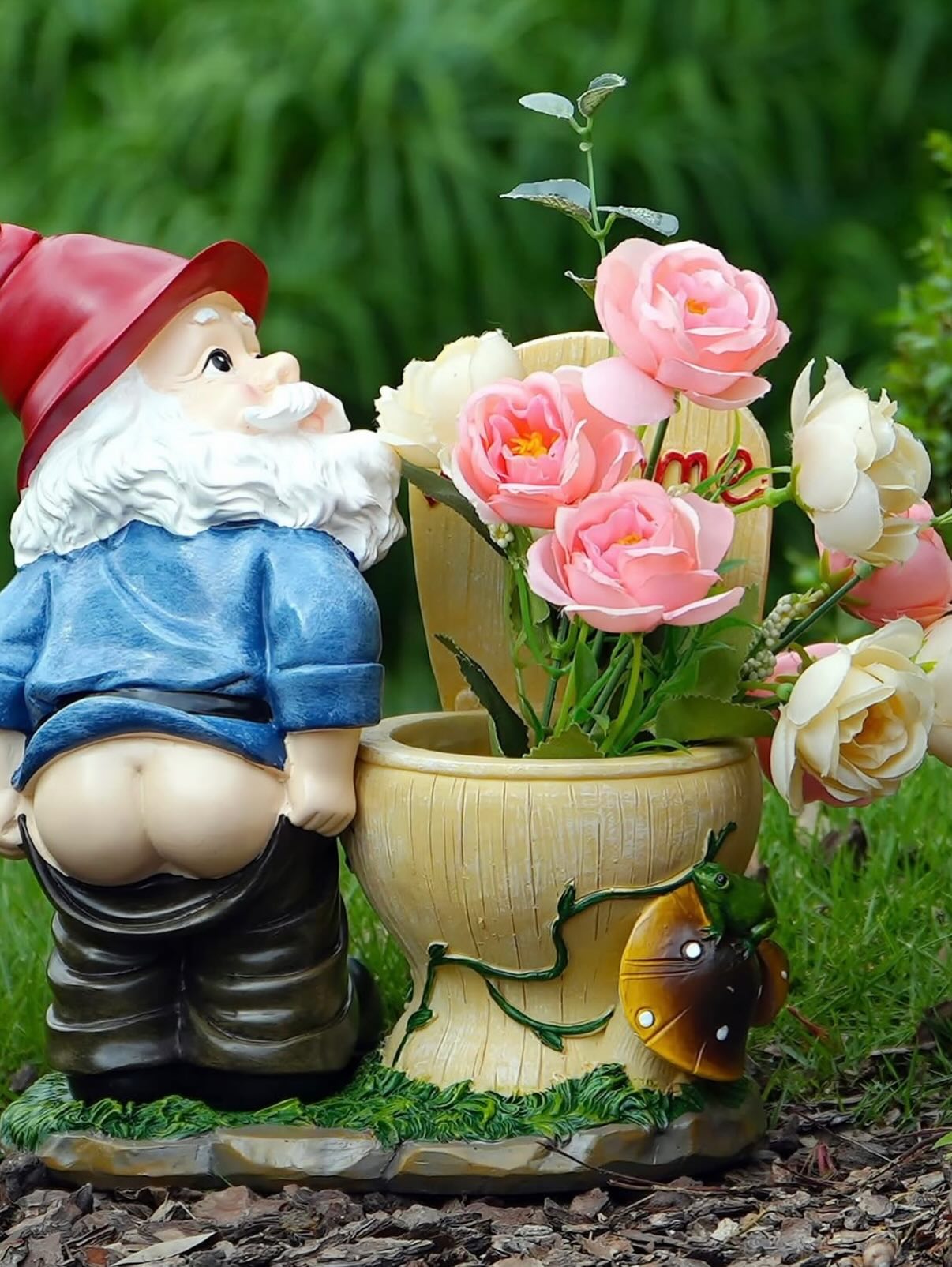 Divertida estatuas de jardín de gnomos de inodoro
