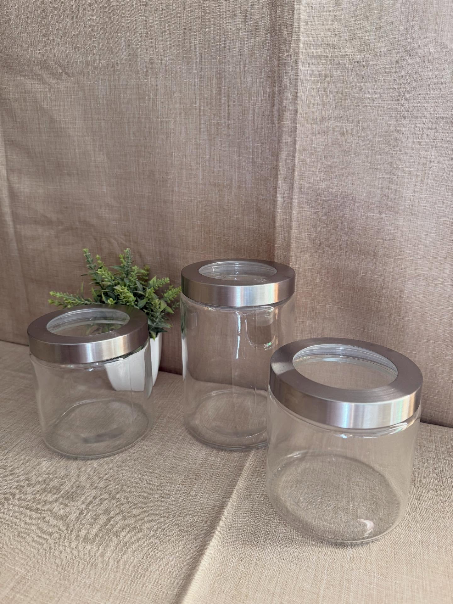 Set de 3 contenedores de almacenamiento de vidrio con