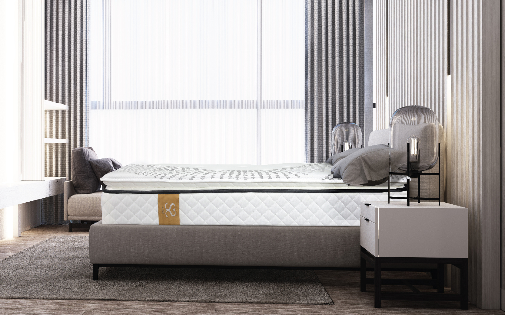 SS Mattress floating internal structure in a brown cosy sleep environment