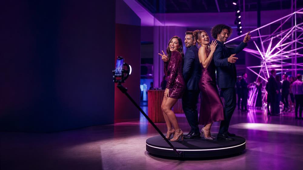 Gäste auf der 360° Video Station von Swibble bei einem Event