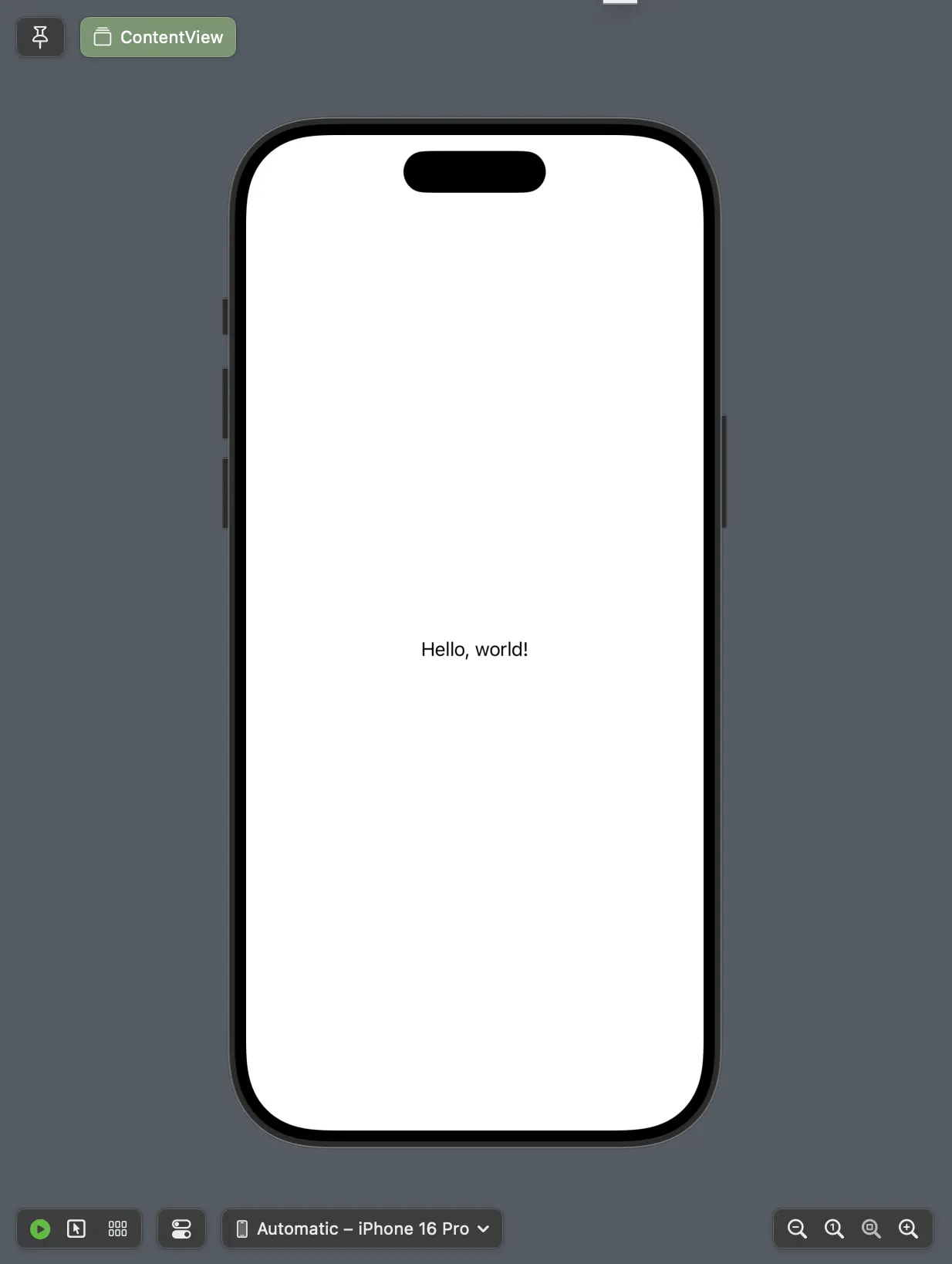 Captura del preview de Xcode mostrando "¡Hola, mundo!" centrado