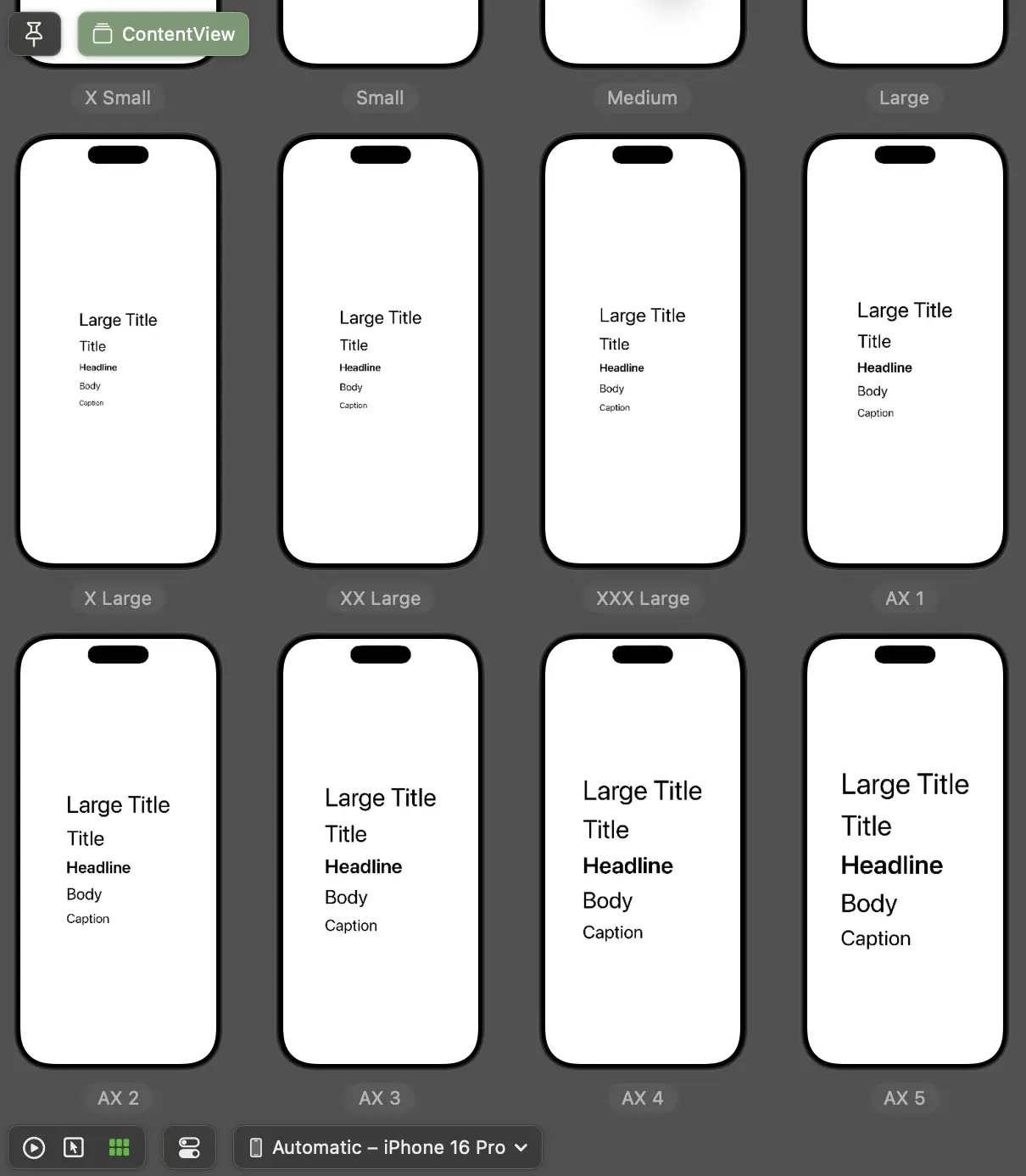 Comparación lado a lado de una app con fuentes del sistema vs tamaños fijos cuando se activa el texto grande