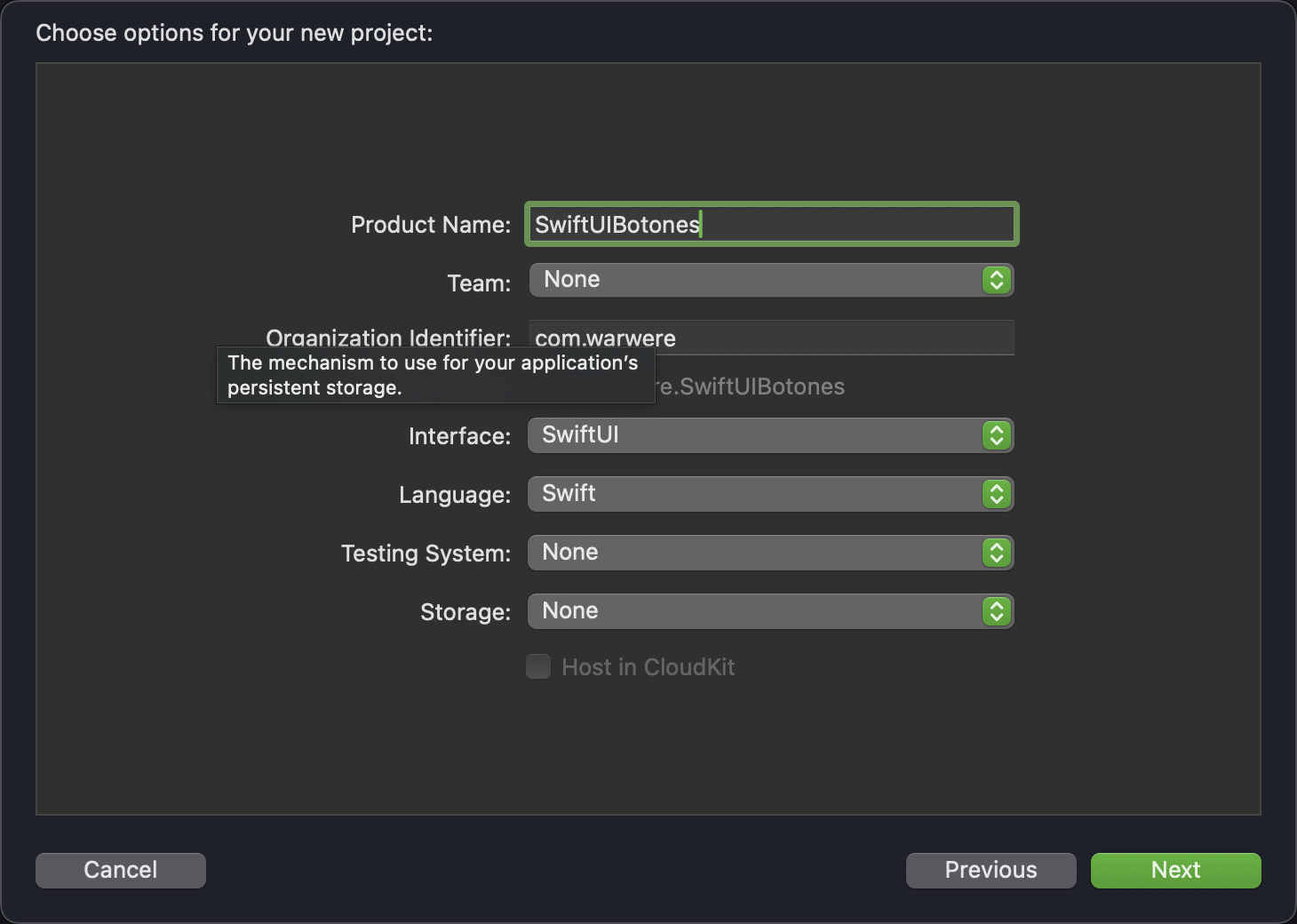 Captura de pantalla de Xcode