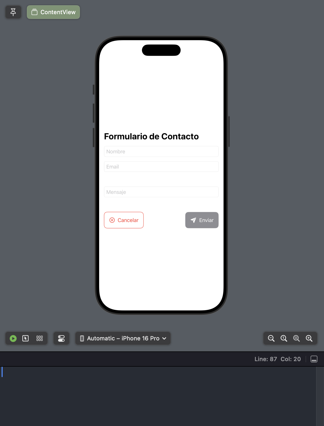 Vista del formulario