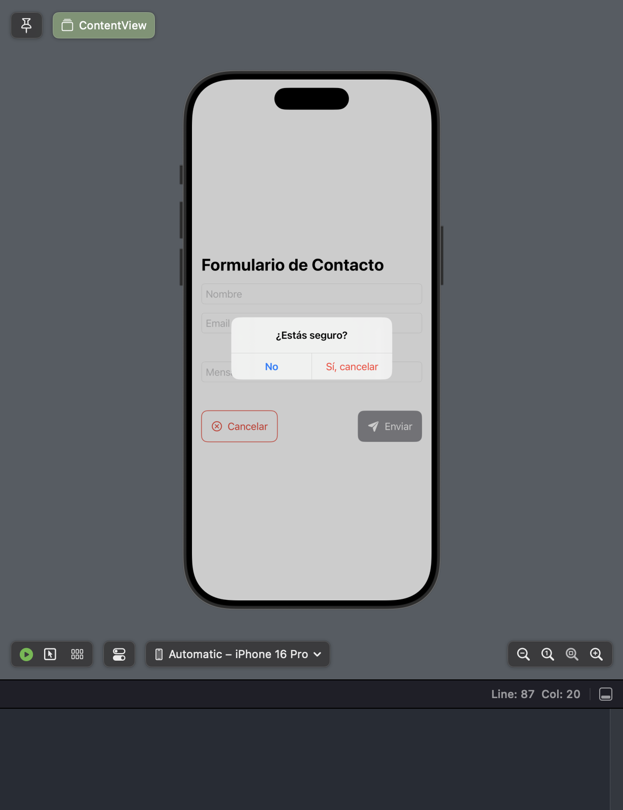Alerta al cancelar con botones de diferentes roles