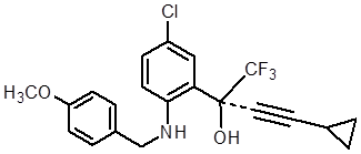 (S)-5-chloro-(cyclopropylethynyl)-2-[(4-methoxyphenyl)methyl]amion trifluoromethyl benzenemethanol