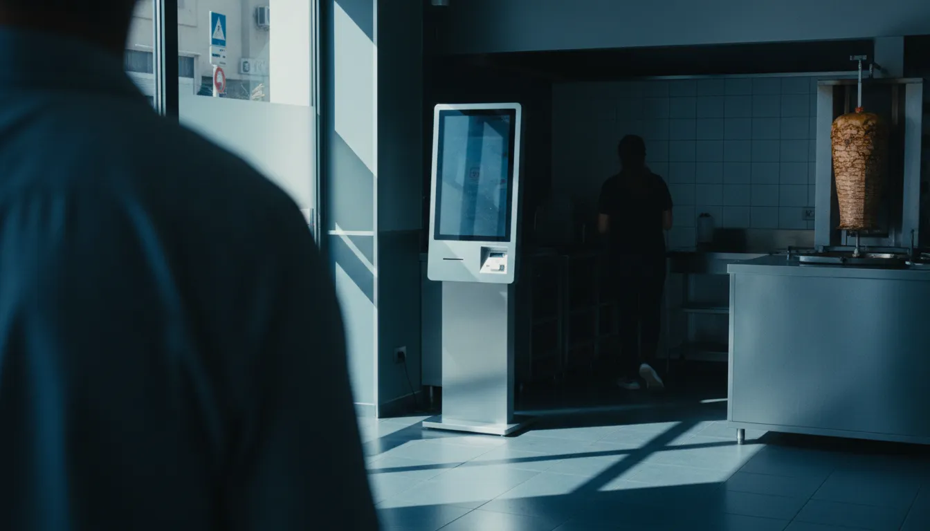 Photograph illustrating self ordering kiosk for restaurants