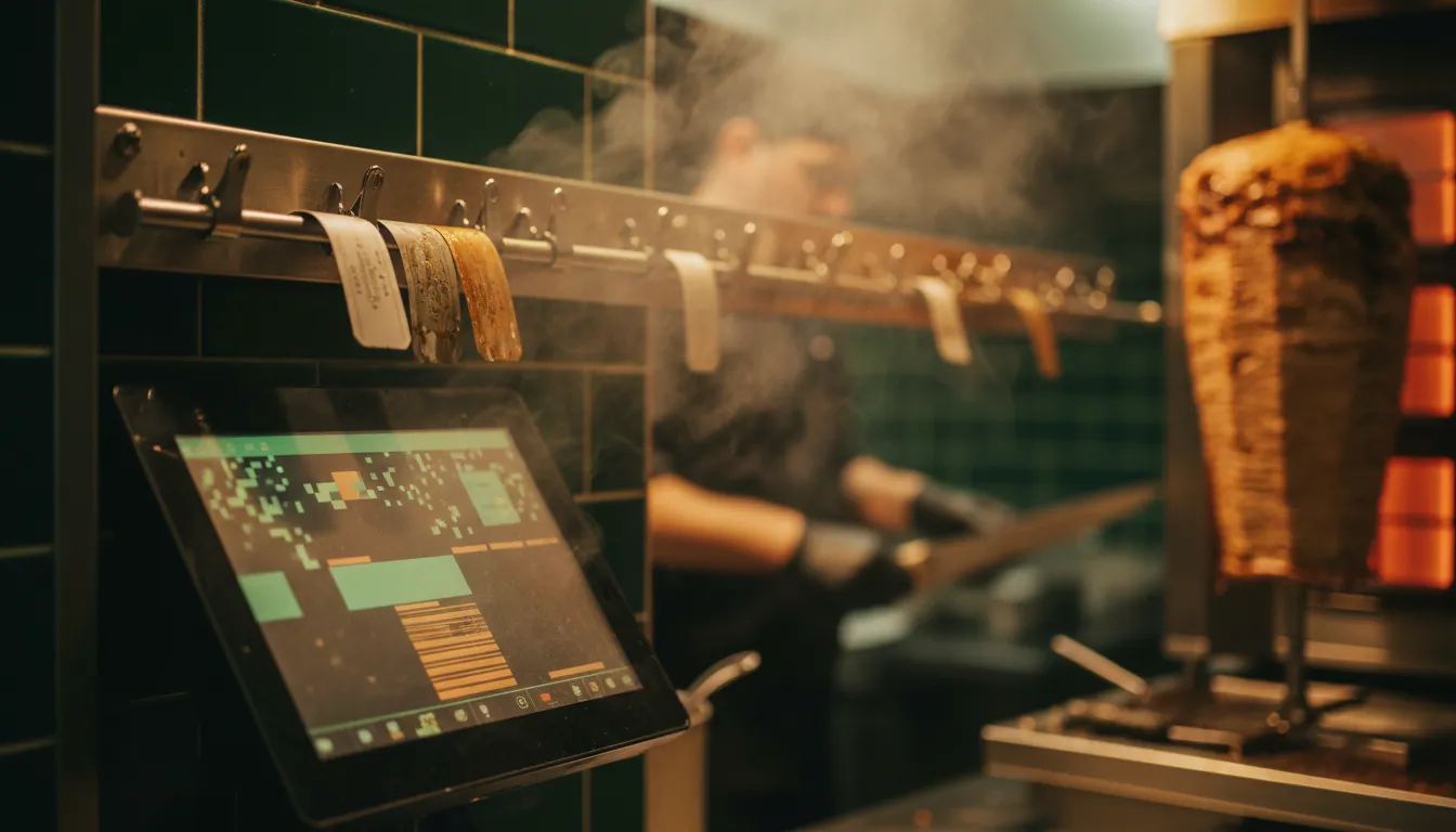 Photograph illustrating kitchen display system for restaurants