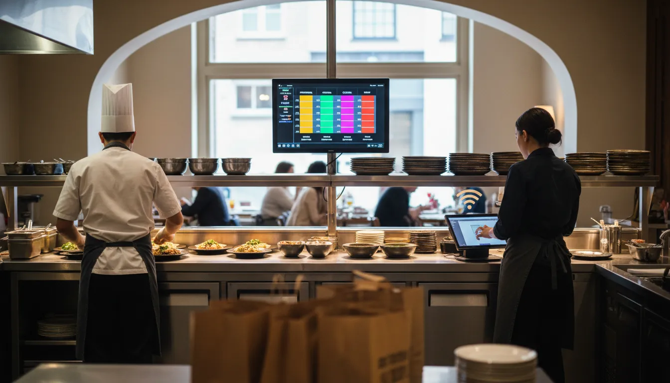 Photograph illustrating kitchen display system for restaurants