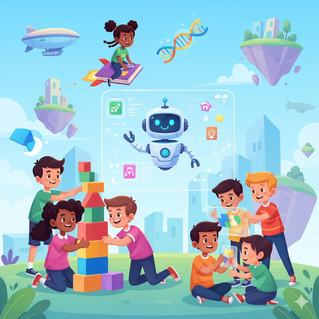 A diverse group of children learning together