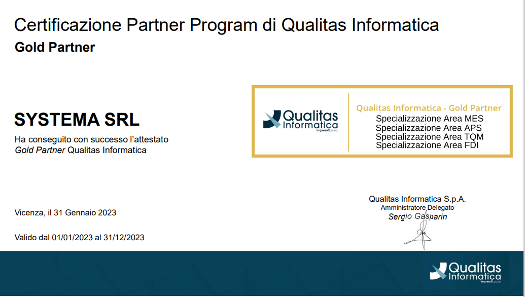 Certificazione Gold Partner Qualitas Informatica