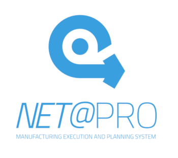 Logo di NET@PRO, un sistema di esecuzione e pianificazione della produzione.