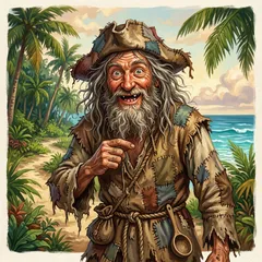 Portrait illustration of Ben Gunn from Treasure Island