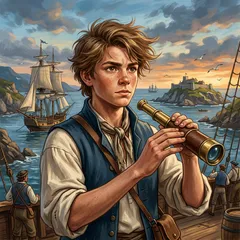 Portrait illustration of Jim Hawkins from Treasure Island
