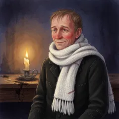 Portrait illustration of Bob Cratchit from A Christmas Carol