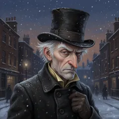Portrait illustration of Ebenezer Scrooge from A Christmas Carol