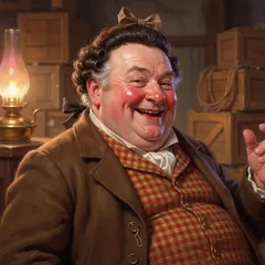 Portrait illustration of Mr. Fezziwig from A Christmas Carol