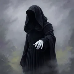 Portrait illustration of The Ghost of Christmas Yet to Come from A Christmas Carol