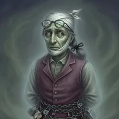 Portrait illustration of Jacob Marley from A Christmas Carol