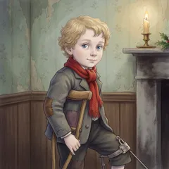 Portrait illustration of Tiny Tim from A Christmas Carol